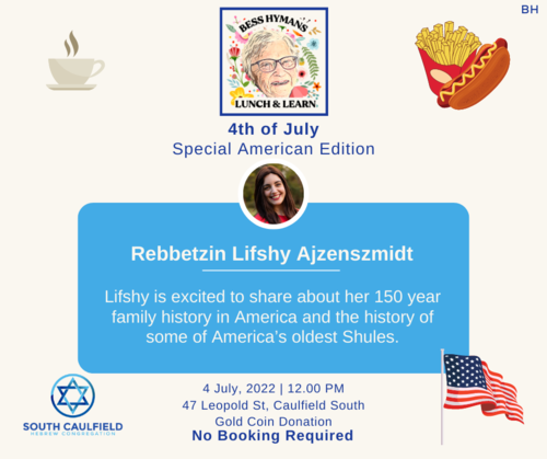 Banner Image for Bess Hymans Lunch & Learn with Rebbetzin Lifshy Ajzenszmidt